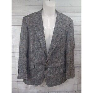 Vtg Evan Picone Mens Blazer Jacket Sz 40 Silk Tweed 2 Button Black White Red